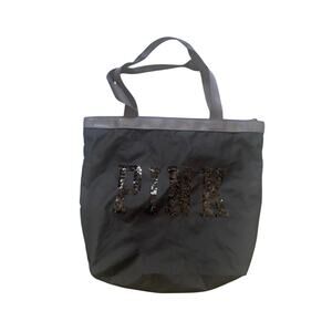 PINK Victoria Secret Sequin Tote Bag Gray Canvas NWT Zip Top